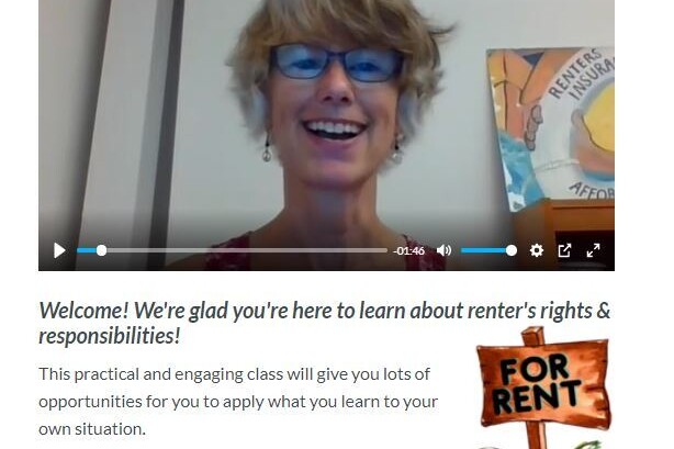 Screen shot of class welcome video with instructor Karin Ames